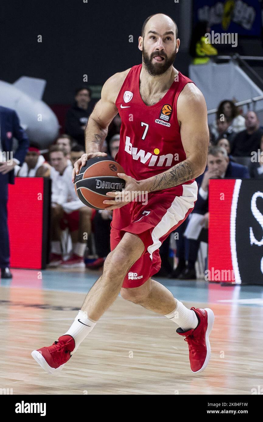 Vassilis Spanoulis di Olympiacos Pireo durante la partita Eurolega di Turkish Airlines tra il Real Madrid e Olympiacos Pireo al Wizink Center di Madrid, Spagna. 10 gennaio 2019.(Foto di Peter Sabok/COOLMedia/NurPhoto) Foto Stock