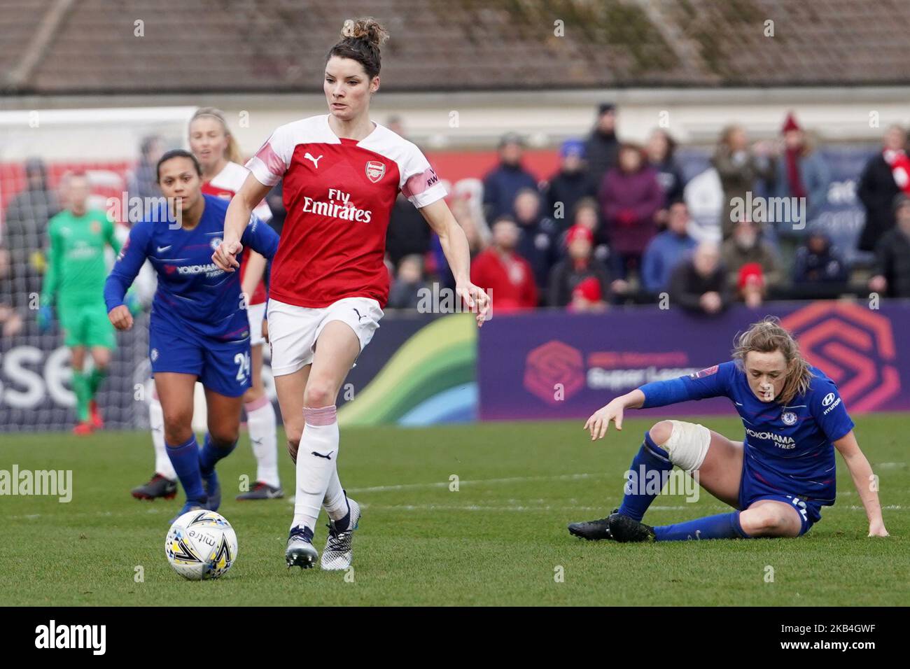 BOREHAMWOOD, INGHILTERRA, 13th gennaio Dominique Bloodworth of Arsenal durante la partita di football della fa Women's Super League tra Arsenal Women e Chelsea Women a Meadow Park il 13th gennaio a Borehamwood, Inghilterra. (Foto di Action Foto Sport/NurPhoto) Foto Stock