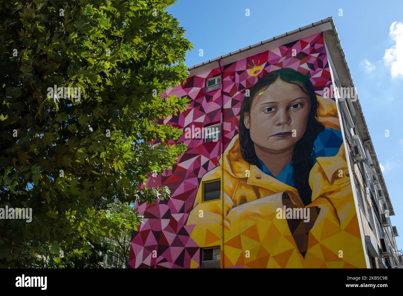 Il ritratto dell'attivista svedese del clima Greta Thunberg è stato dipinto dagli artisti murali portoghesi Dheo e Pariz One su un edificio il 6 settembre 2019 a Istanbul, in Turchia. Thunberg aveva avviato un movimento chiamato ''venerdì per il futuro'' per sottolineare il significato della giustizia climatica e ha ricevuto il sostegno di molti studenti di tutto il mondo, tra cui la Turchia. Ci sono state proteste e scioperi scolastici legati alla giustizia climatica, a seguito degli atti del giovane attivista. Venerdì per la Turchia futura ha condiviso una foto dell'opera con questo messaggio: ''saluti dalle strade di Kadikoy a Gret Foto Stock
