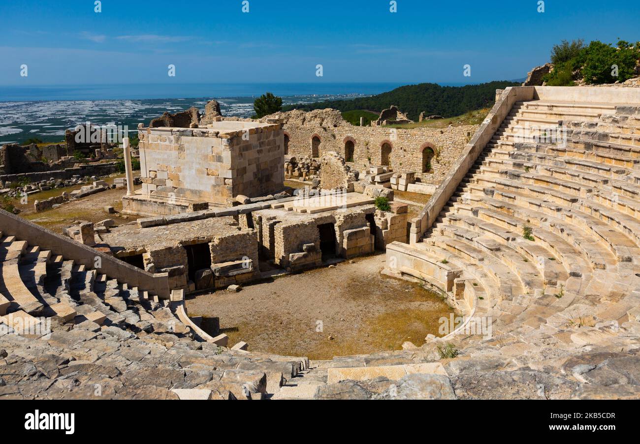 Anfiteatro nell'antica città licana di Rhodiapolis Foto Stock