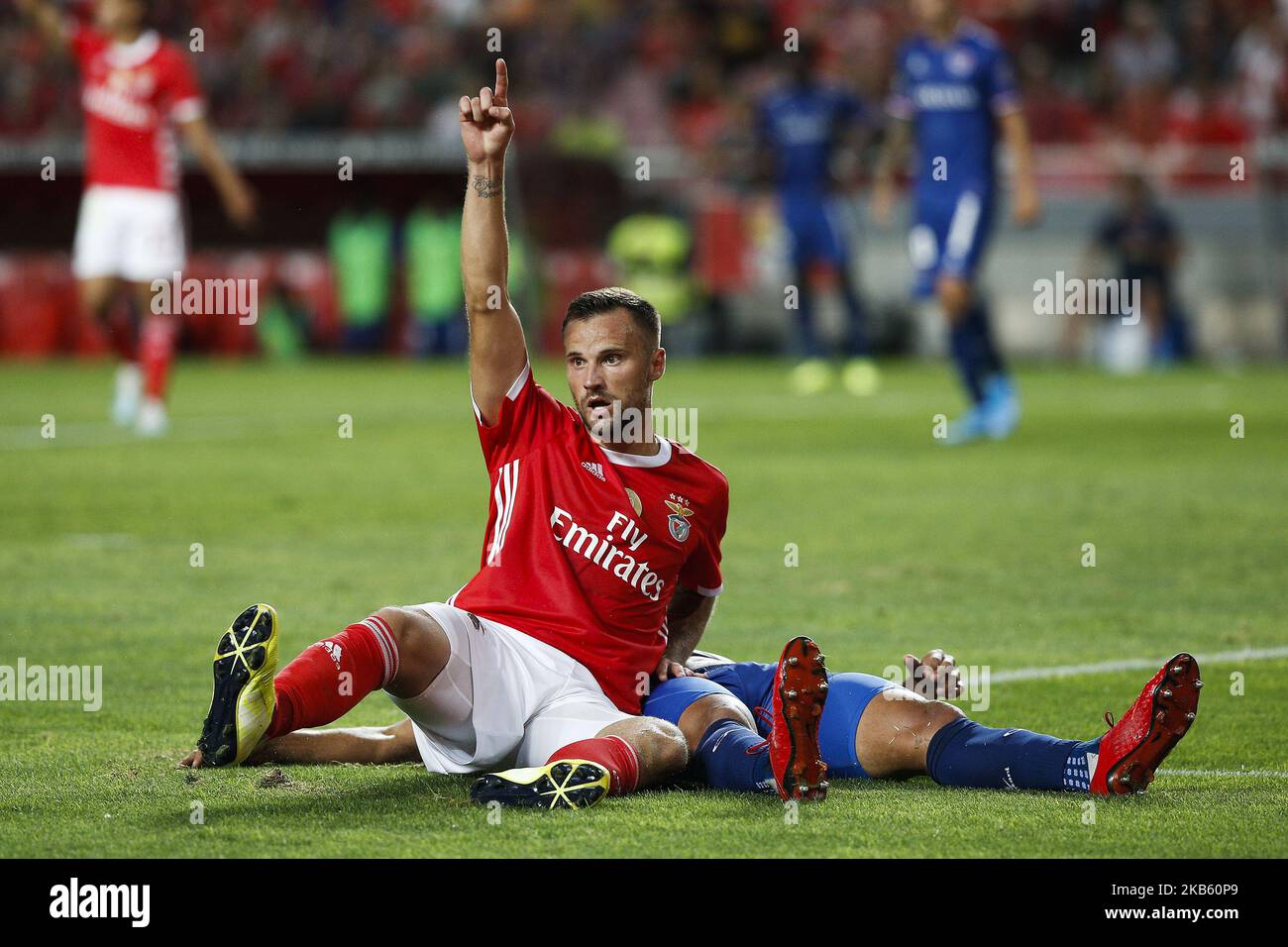 Haris Seferovic di Benfica reagisce durante la partita di calcio della Lega Portoghese tra SL Benfica e Gil Vicente FC allo stadio Luz di Lisbona il 14 settembre 2019. (Foto di Carlos Palma/NurPhoto) Foto Stock