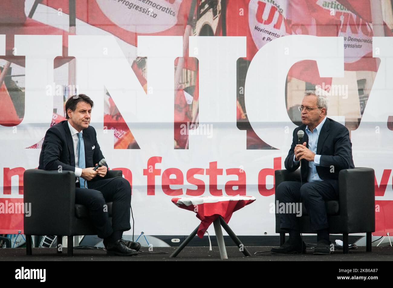 Il primo Ministro italiano Giuseppe Conte partecipa a un partito del lavoro organizzato dal partito politico di sinistra articolo 1 il 19 settembre 2019 a Roma (Foto di Andrea Ronchini/NurPhoto) Foto Stock