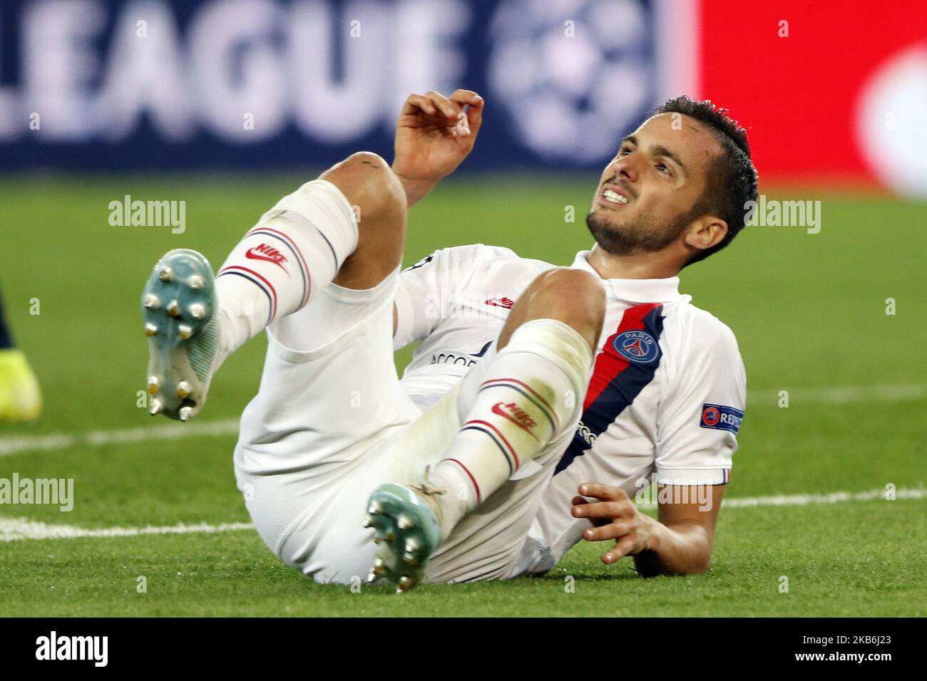 Durante la UEFA Champions League, il Gruppo A si è disputato un incontro di calcio tra Parigi Saint-Germain e il Real Madrid il 18 settembre 2019 allo stadio Parc des Princes di Parigi (Foto di Mehdi Taamallah/NurPhoto) Foto Stock