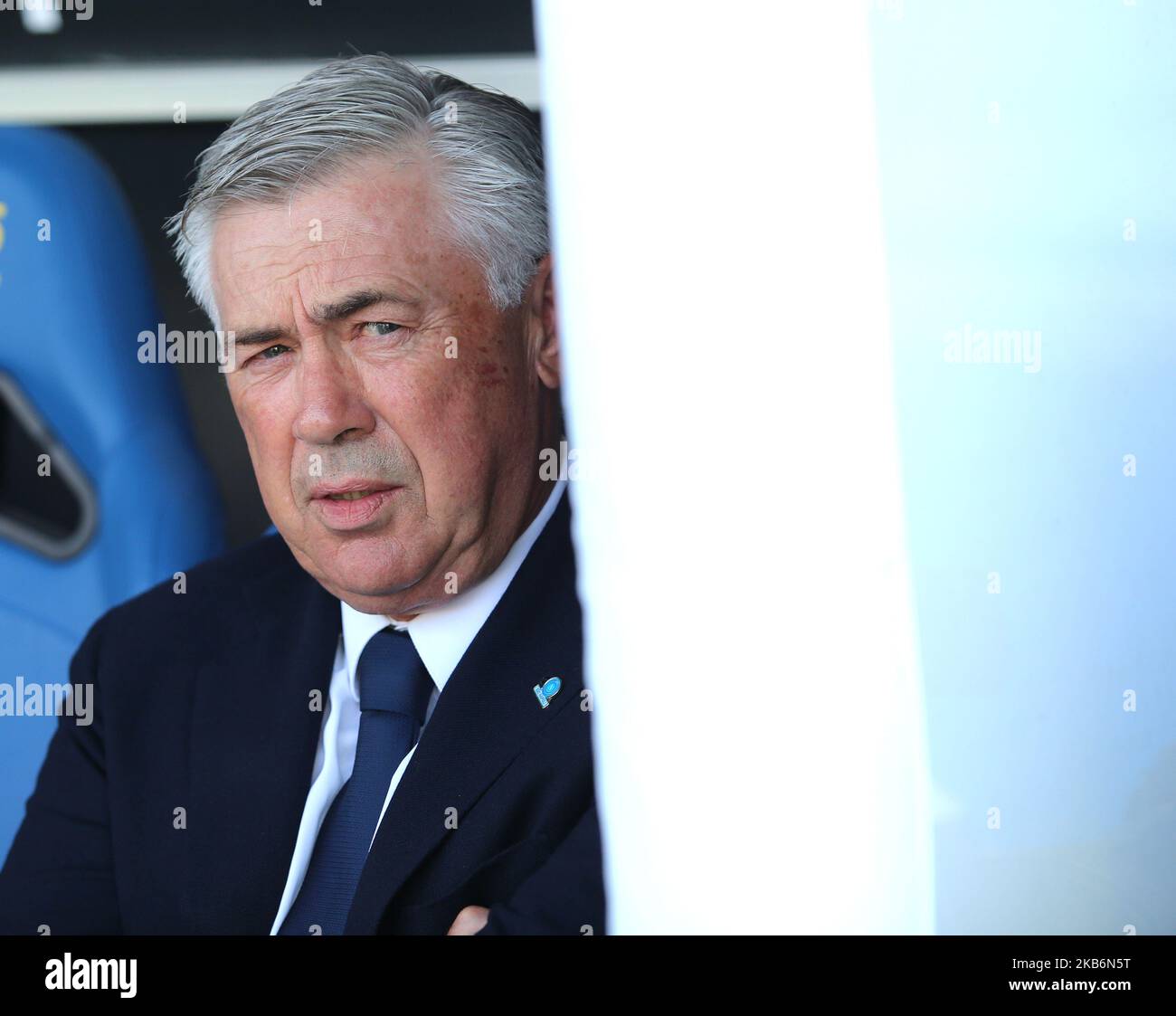 Allenatore di Napoli Carlo Ancelotti durante la Serie A match tra US Lecce e SSC Napoli allo Stadio Via del Mare il 22 settembre 2019 a Lecce, Italia. (Foto di Gabriele Maricchiolo/NurPhoto) Foto Stock