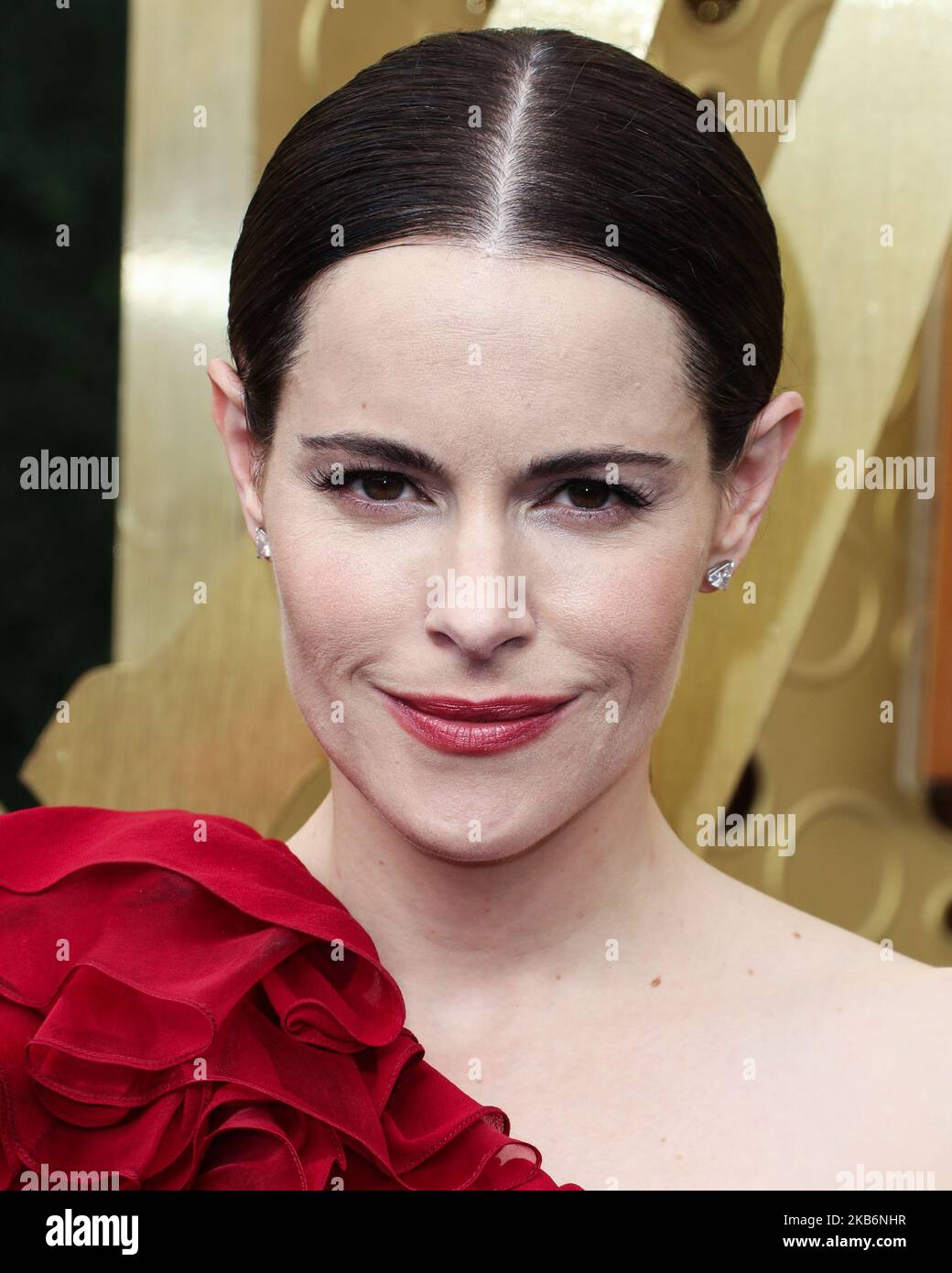 LOS ANGELES, CALIFORNIA, USA - Settembre 22: Emily Hampshire arriva al Primetime Emmy Awards 71st annuale che si tiene al Microsoft Theater L.A. Live on September 22, 2019 a Los Angeles, California, Stati Uniti. (Foto di Xavier Collin/Image Press Agency/NurPhoto) Foto Stock