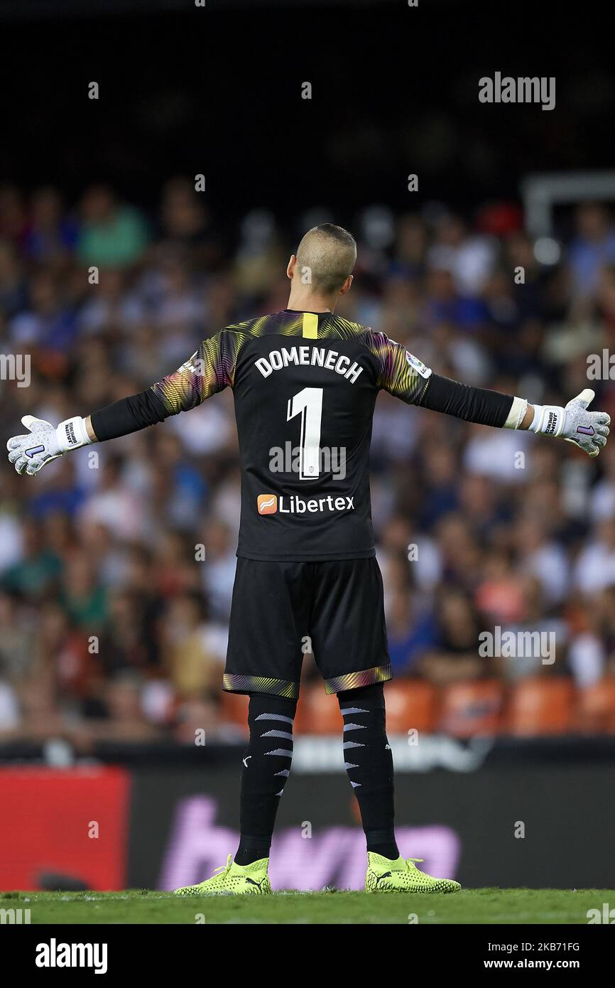 Jaume Domenech di Valencia reagisce durante la partita Liga tra Valencia CF e Getafe CF all'Estadio Mestalla il 25 settembre 2019 a Valencia, Spagna. (Foto di Jose Breton/Pics Action/NurPhoto) Foto Stock