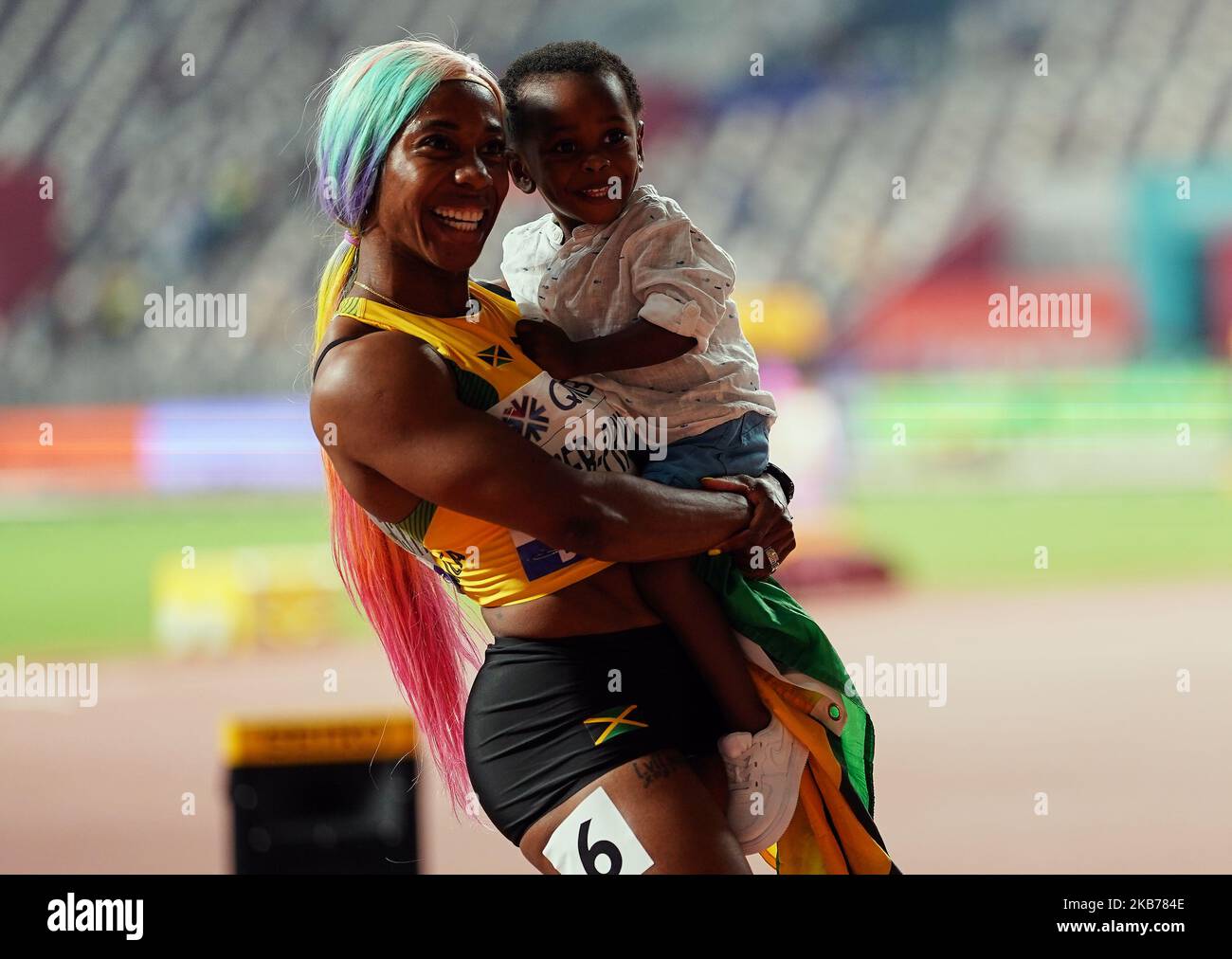 Shelly-Ann Fraser-Pryce della Giamaica ha vinto il 100 metri per le donne durante i Campionati Mondiali di Atletica IAAF 17th allo stadio Khalifa di Doha, Qatar, il 29 settembre 2019. (Foto di Ulrik Pedersen/NurPhoto) Foto Stock