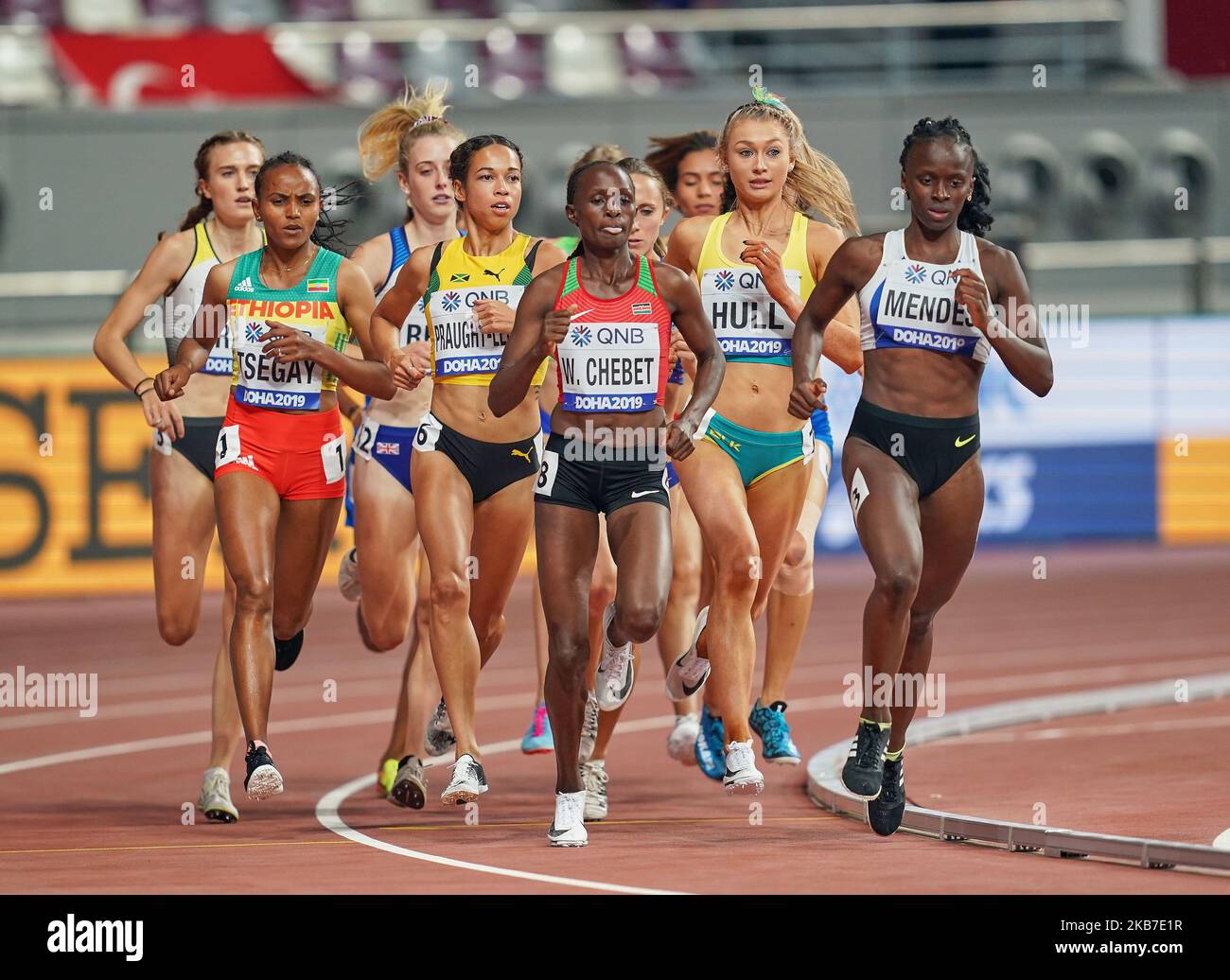 Carla Mendes di Capo Verde gareggia nel 1500 metri per le donne durante i Campionati Mondiali di Atletica IAAF 17th allo Stadio Khalifa di Doha, Qatar, il 2 ottobre 2019. (Foto di Ulrik Pedersen/NurPhoto) Foto Stock