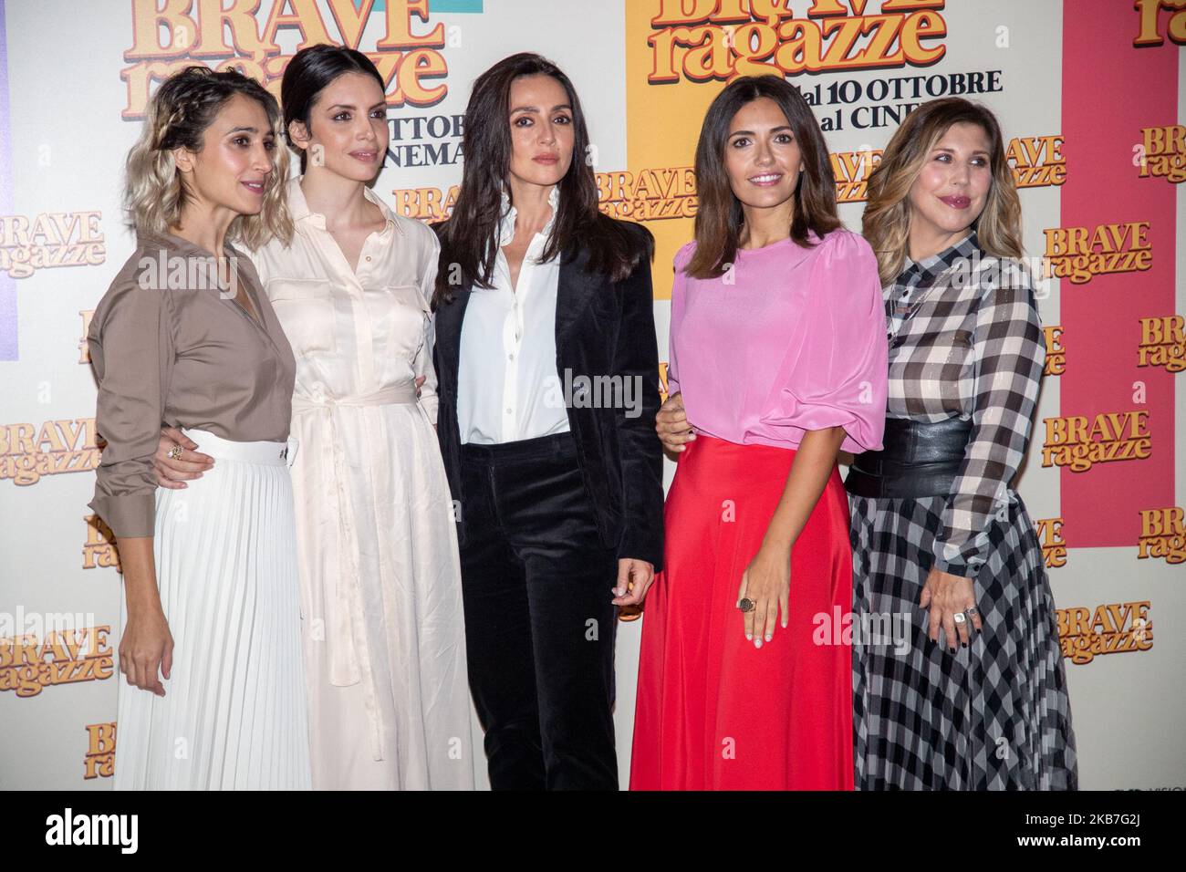 Silvia D'amico, Ilenia Pastorelli,Ambra Angiolini, Serena Rossi, Michaela Andreozzi partecipa al film fotoelettrico 'Brave Ragazze' il 3 ottobre 2019 a Roma. (Foto di Mauro Fagiani/NurPhoto) Foto Stock