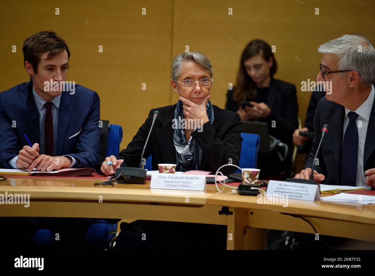 Ministro per la transizione ecologica e di solidarietà, la signora Elisabeth Borne è interpellata nel corso di un'audizione del Senato francese a seguito dell'incendio dell'impianto chimico LUBRIZOL la scorsa settimana a Rouen. Molte questioni riguardano il problema della salute pubblica il 08 ottobre 2019 a Parigi, Francia. (Foto di Daniel Pier/NurPhoto) Foto Stock