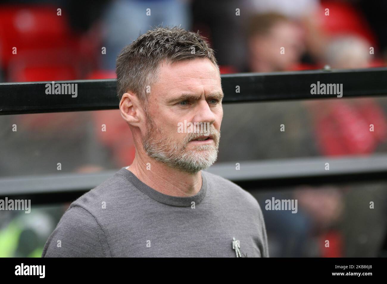 Graham Alexander, responsabile della città di Salford, durante la partita della Sky Bet League 2 tra Salford City e Cambridge United a Moor Lane, Salford, sabato 12th ottobre 2019. (Foto di Simon Newbury/MI News/NurPhoto) Foto Stock