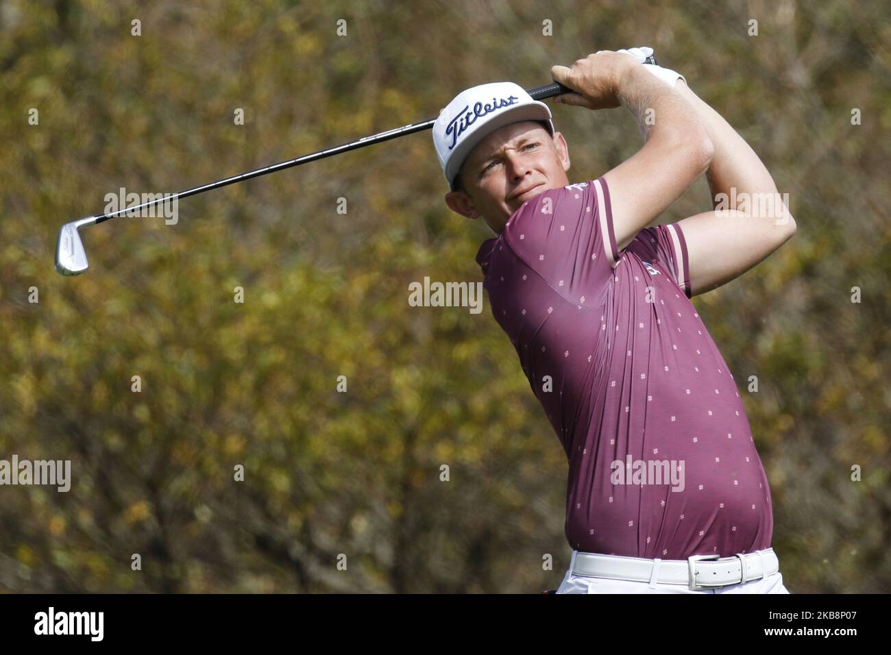 Cameron Smith of Australia azione sul verde durante un PGA Tour la Coppa CJ nove Bridges Final Round al Nine Bridges Golf Club di Jeju, Corea del Sud, il 20 ottobre 2019. (Foto di Seung-il Ryu/NurPhoto) Foto Stock