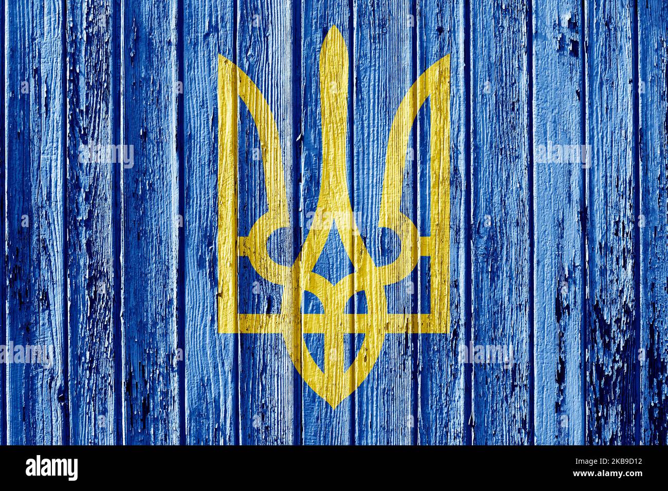 Stemma di Ucraina dipinto su telaio di legno Foto Stock