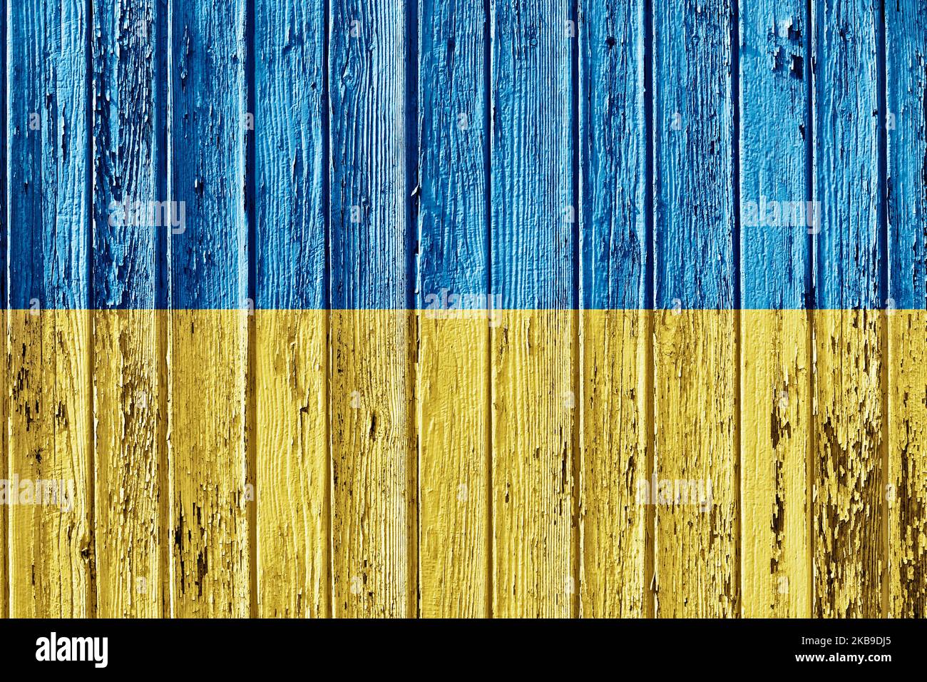 Bandiera dell'Ucraina dipinta sul telaio in legno Foto Stock