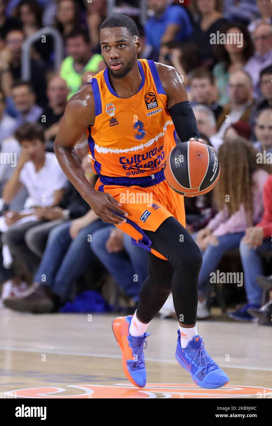 Jordan Loyd durante la partita tra FC Barcelona e Valencia Basket, giocata al Palau Blaugrana, corrispondente alla settimana 5 dell'Eurolega, il 30th ottobre 2019, a Barcellona, Spagna. (Foto di Joan Valls/Urbanandsport /NurPhoto) Foto Stock