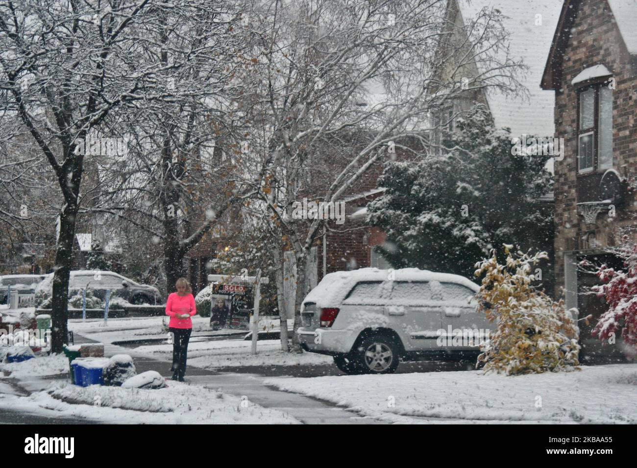 Prima nevicata della stagione a Toronto, Ontario, Canada, il 07 novembre 2019. La neve ha colpito la Greater Toronto Area appena in tempo per il viaggio mattutino e ha lasciato tra 1-5 cm di neve. (Foto di Creative Touch Imaging Ltd./NurPhoto) Foto Stock