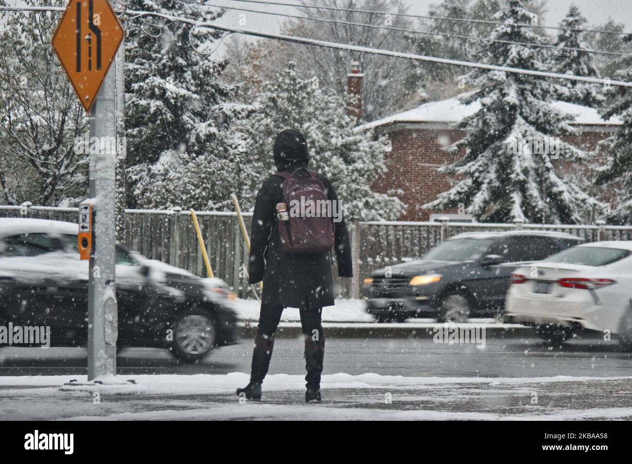 Prima nevicata della stagione a Toronto, Ontario, Canada, il 07 novembre 2019. La neve ha colpito la Greater Toronto Area appena in tempo per il viaggio mattutino e ha lasciato tra 1-5 cm di neve. (Foto di Creative Touch Imaging Ltd./NurPhoto) Foto Stock