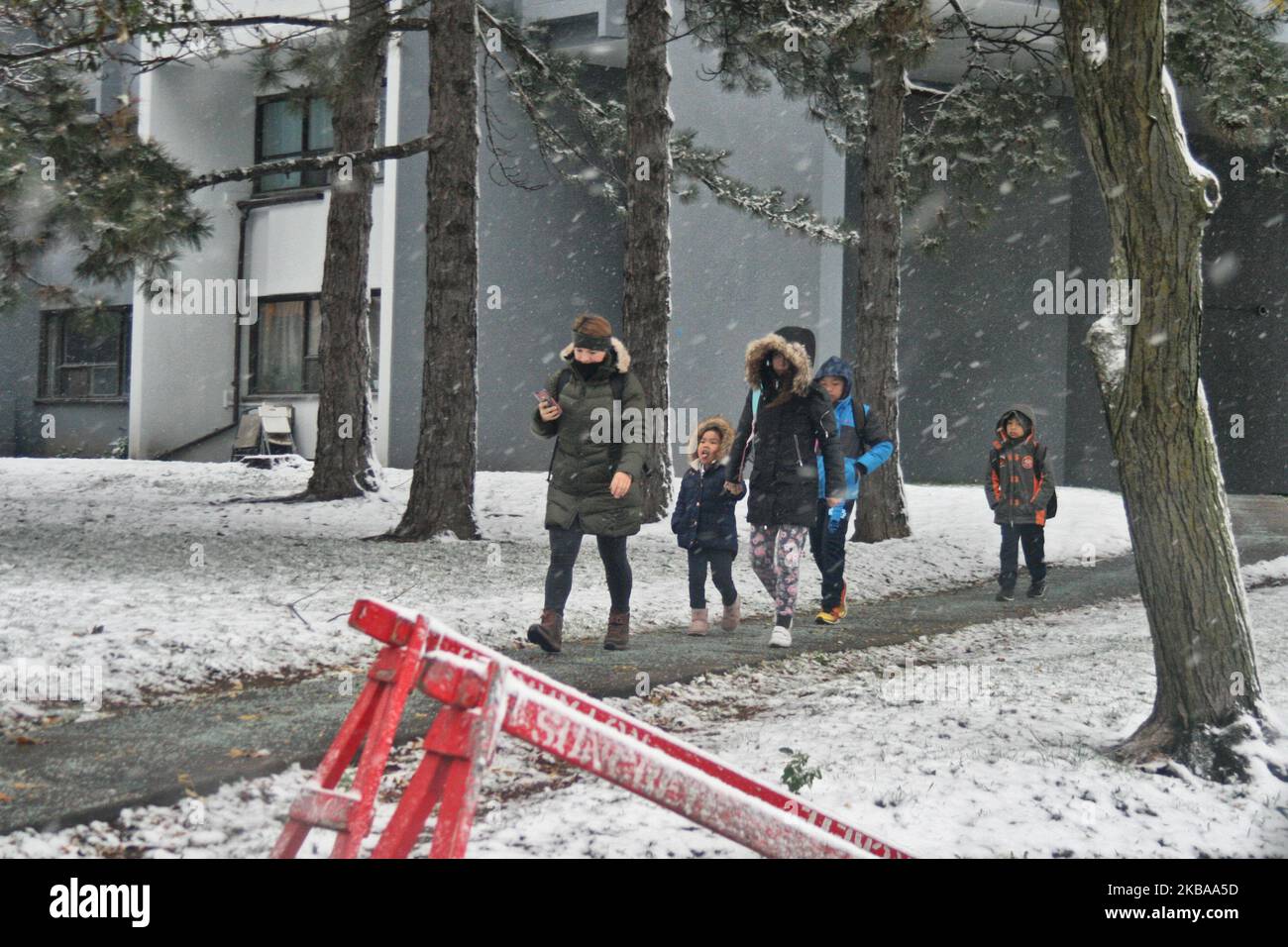 Prima nevicata della stagione a Toronto, Ontario, Canada, il 07 novembre 2019. La neve ha colpito la Greater Toronto Area appena in tempo per il viaggio mattutino e ha lasciato tra 1-5 cm di neve. (Foto di Creative Touch Imaging Ltd./NurPhoto) Foto Stock