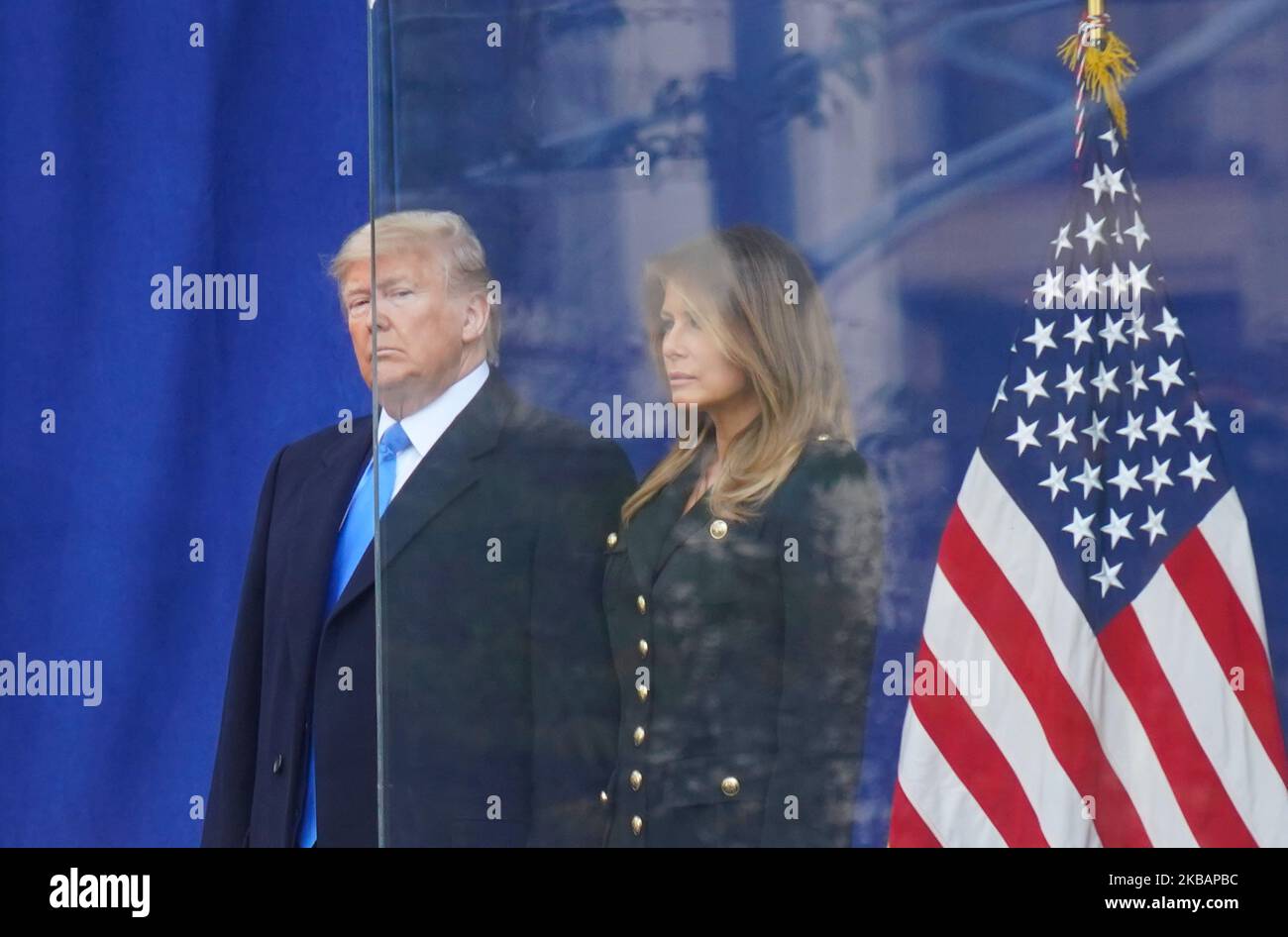 Il presidente DEGLI STATI UNITI Donald Trump e la First Lady Melania Trump ascoltano i tap durante un evento Veterans Day al Madison Square Park il 11 novembre 2019, a New York, New York. (Foto di Selcuk Acar/NurPhoto) Foto Stock