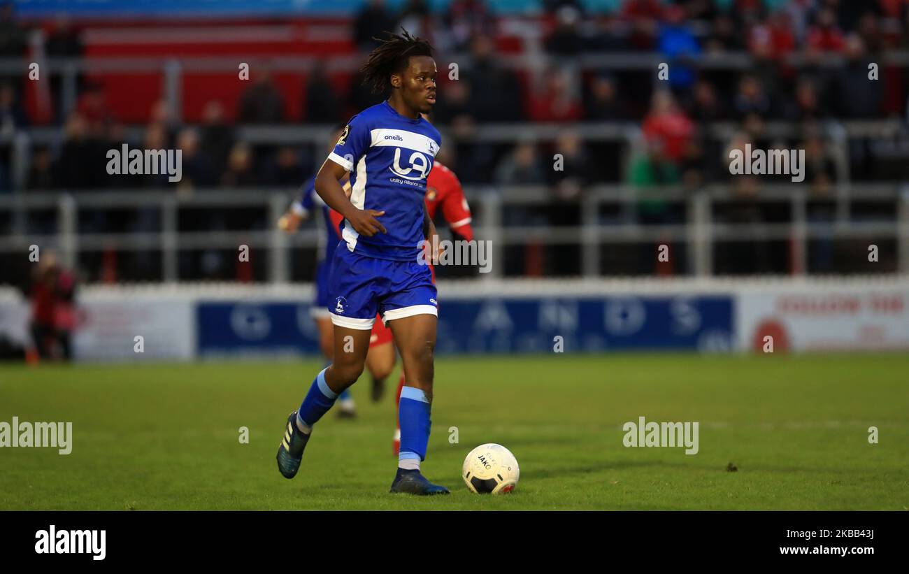 Peter Kioso di Hartlepool si è Unito durante la partita della Vanarama National League tra Ebbsfleet United e Hartlepool United al Cufflink Stadium, Northfleet sabato 16th novembre 2019. (Foto di Leila Coker/MI News/NurPhoto) Foto Stock