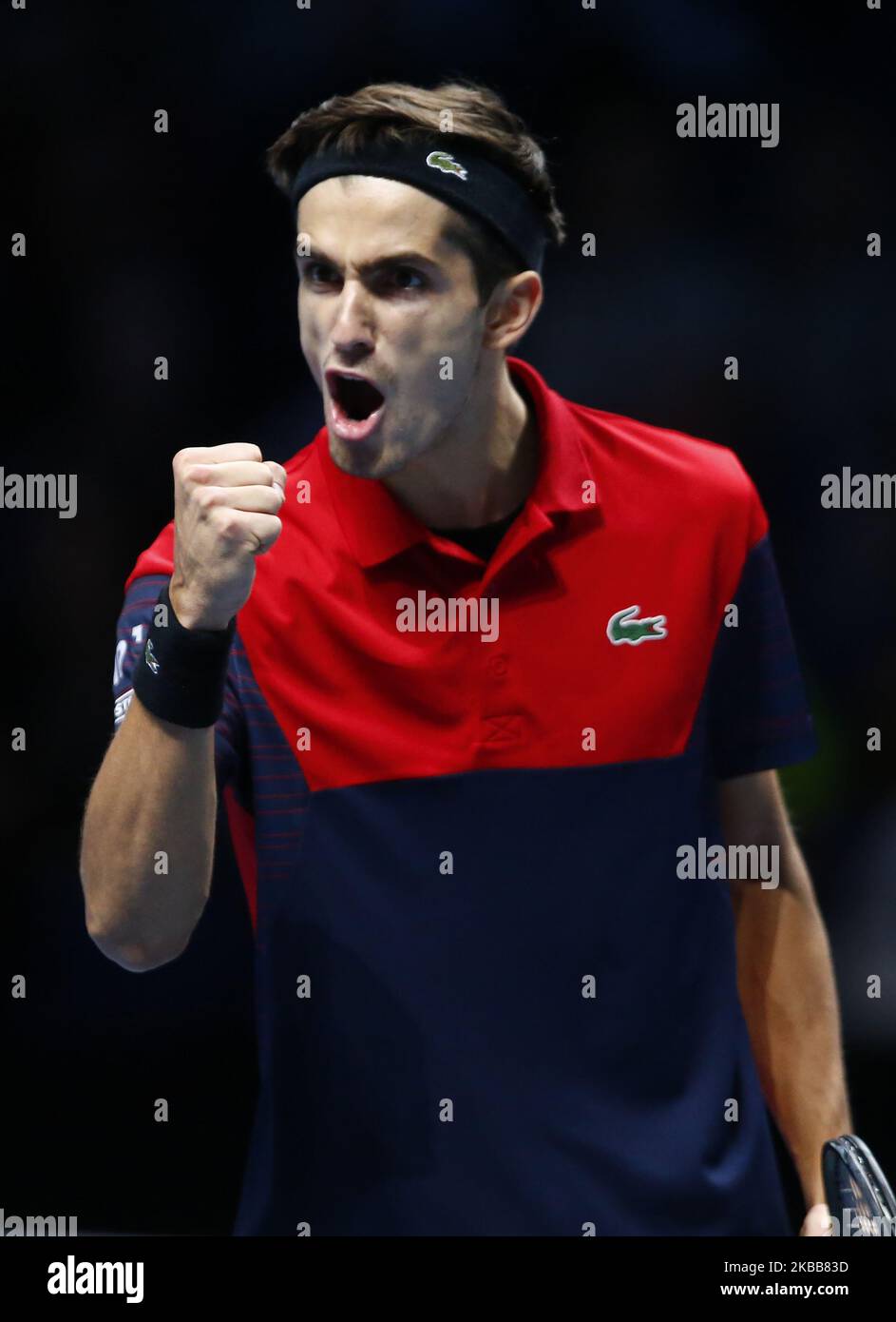 Pierre-Hughes Herbert (fra) festeggia il raggiungimento della finale del doppio durante la semifinale del doppio Pierre-Hughes Herbert e Nicolas Mahut (fra) contro Lukasz Kubot (POL) e Marcelo Melo (BRA) International Tennis - Nitto ATP World Tour Finals Day 3 - Martedì 16th Novembre 2019 - O2 Arena - Londra (Photo by Action Foto Sport/NurPhoto) Foto Stock