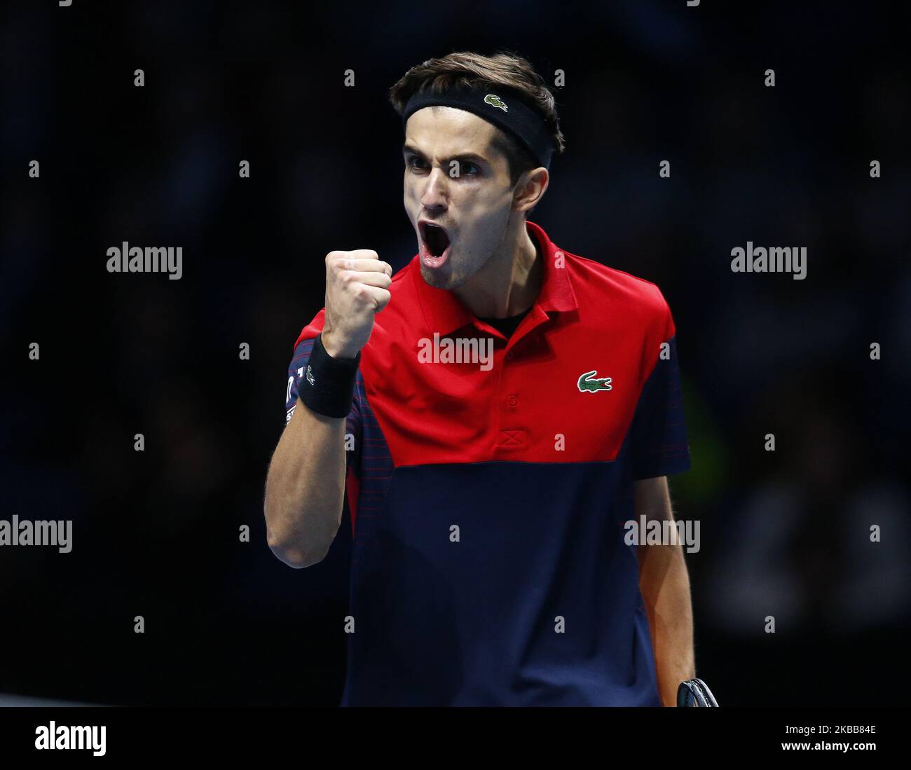 Pierre-Hughes Herbert (fra) festeggia il raggiungimento della finale del doppio durante la semifinale del doppio Pierre-Hughes Herbert e Nicolas Mahut (fra) contro Lukasz Kubot (POL) e Marcelo Melo (BRA) International Tennis - Nitto ATP World Tour Finals Day 3 - Martedì 16th Novembre 2019 - O2 Arena - Londra (Photo by Action Foto Sport/NurPhoto) Foto Stock