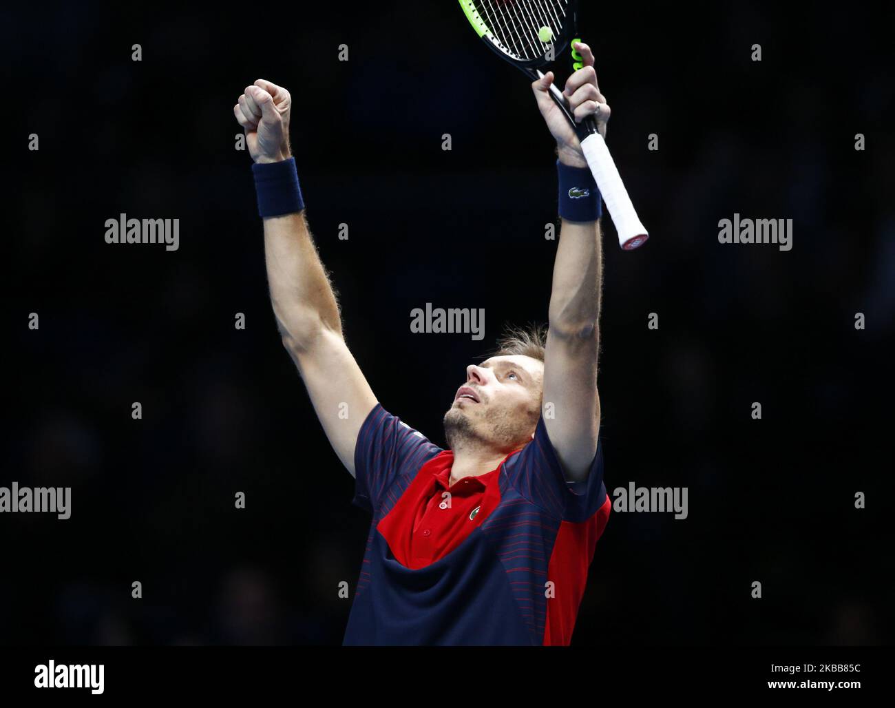 Nicolas Mahut (fra) festeggia il raggiungimento della finale del doppio durante la semifinale del doppio Pierre-Hughes Herbert e Nicolas Mahut (fra) contro Lukasz Kubot (POL) e Marcelo Melo (BRA) International Tennis - Nitto ATP World Tour Finals Day 3 - Martedì 16th Novembre 2019 - O2 Arena - Londra (Photo by Action Foto Sport/NurPhoto) Foto Stock