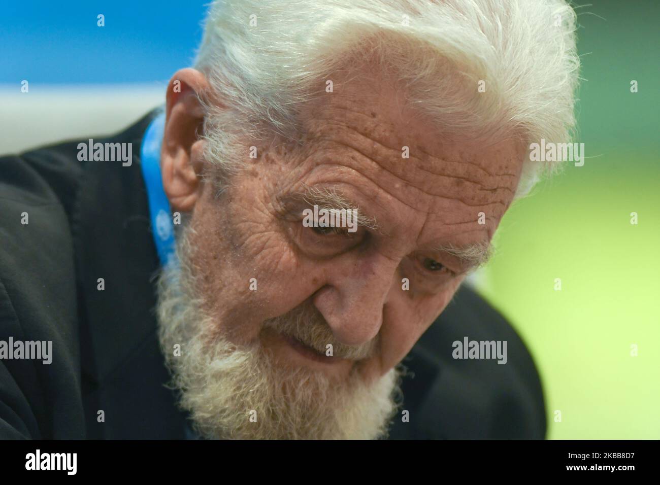 Padre Adam Boniecki durante il vertice dell'economia degli occhi aperti nel CENTRO Congressi ICE di Cracovia. Martedì 19 novembre 2019, a Cracovia, Voivodato Malopolskie, Polonia. (Foto di Artur Widak/NurPhoto) Foto Stock