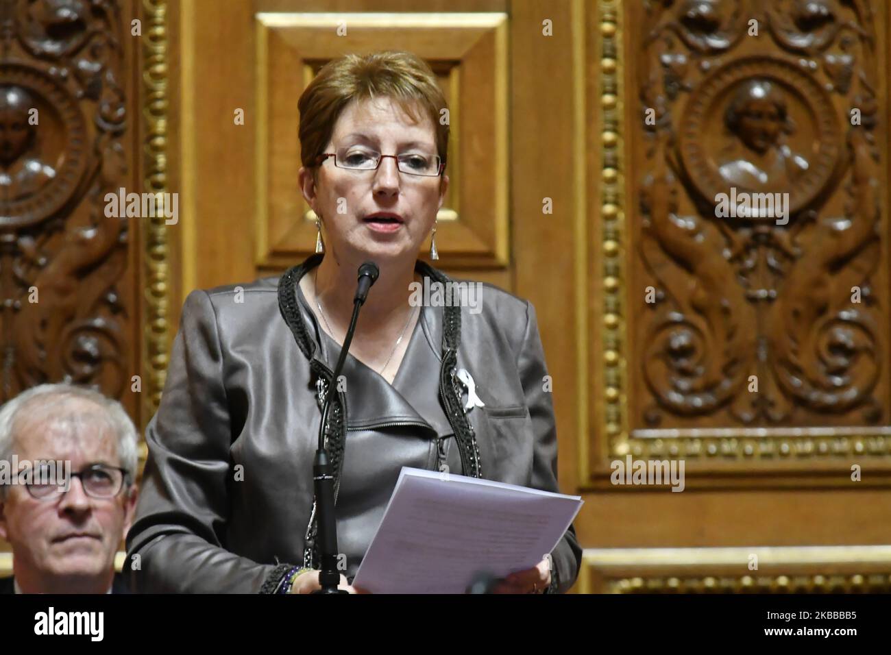 Il senatore Marie-Pierre Monier pone domande al governo francese durante le domande settimanali al governo del Senato francese â 20 novembre 2019, Parigi. (Foto di Daniel Pier/NurPhoto) Foto Stock