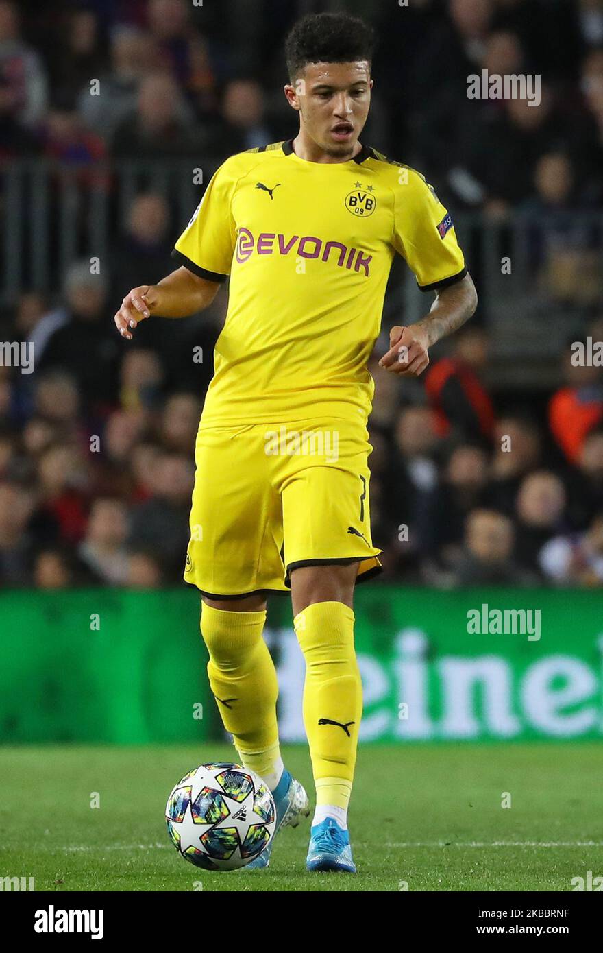 Jadon Sancho durante la partita tra il FC Barcelona e Borussia Dortmund, corrispondente alla settimana 5 della fase di gruppo della UEFA Champions League, il 27 novembre 2019, a Barcellona, Spagna. -- (Foto di Urbanandsport/NurPhoto) Foto Stock