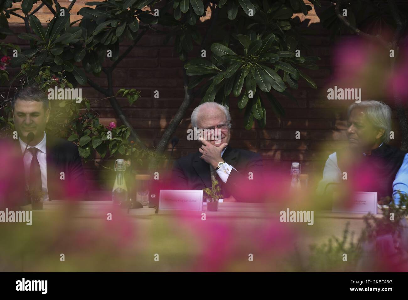 Il 3 dicembre 2019 il re svedese Carl XVI Gustaf partecipa a un programma sulla lotta contro le emissioni e l'inquinamento atmosferico a Nuova Delhi (India). (Foto di Indraneel Chowdhury/NurPhoto) Foto Stock