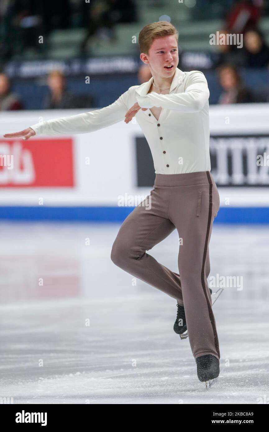 Andrei Mozalev (RUS) in azione durante il JUNIOR MEN – breve programma della finale del Gran Premio di Pattinaggio della figura ISU a Palavela il 5 dicembre 2019 a Torino (Foto di Mauro Ujetto/NurPhoto) Foto Stock