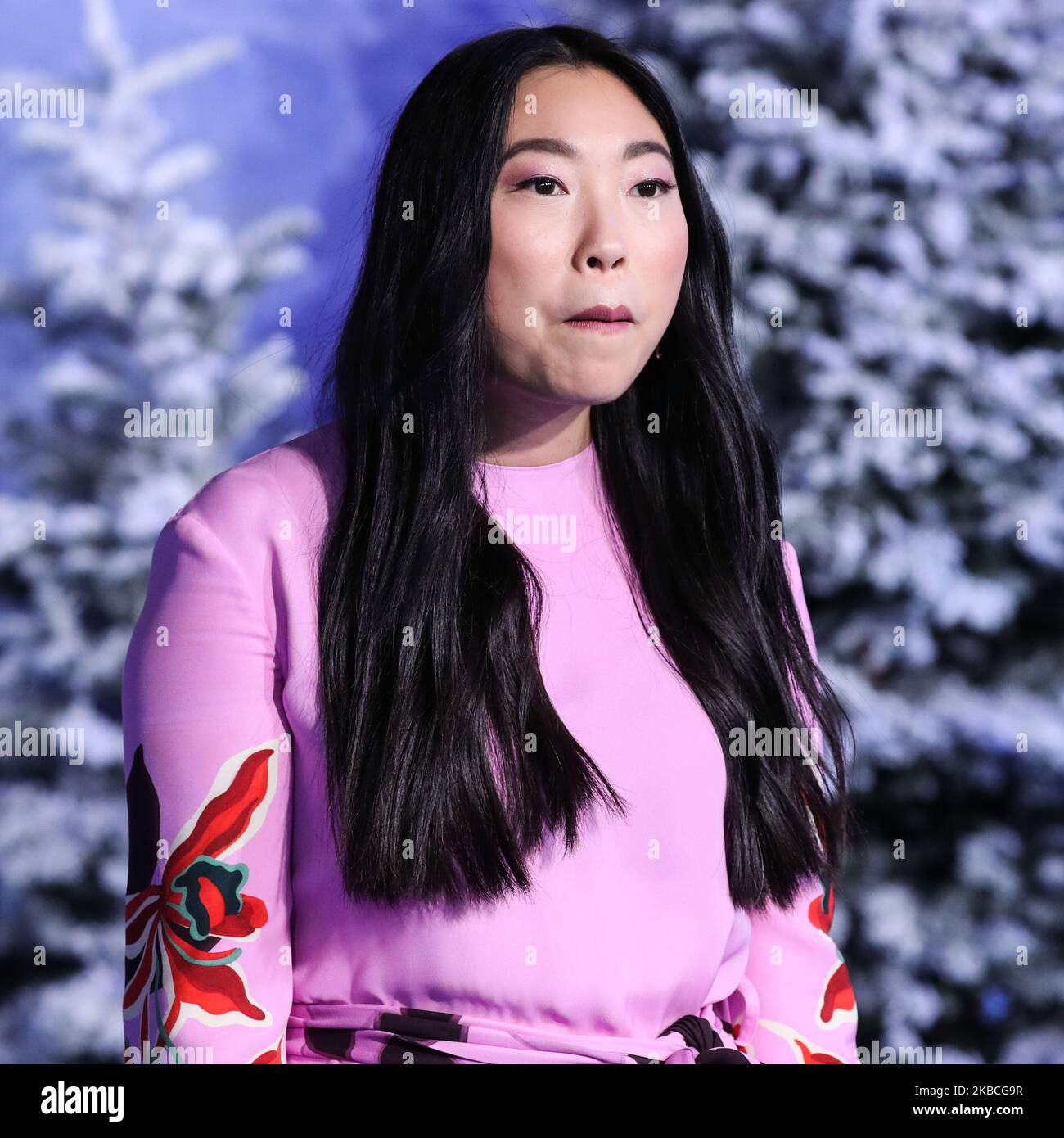 HOLLYWOOD, LOS ANGELES, CALIFORNIA, USA - 09 DICEMBRE: L'attrice Awkwafina indossando un abito Valentino e i gioielli Irene Neuwirth arriva alla prima mondiale della Columbia Pictures 'Jumanji: The Next Level' tenutasi al TCL Chinese Theatre IMAX il 9 dicembre 2019 a Hollywood, Los Angeles, California, Stati Uniti. (Foto di Xavier Collin/Image Press Agency/NurPhoto) Foto Stock