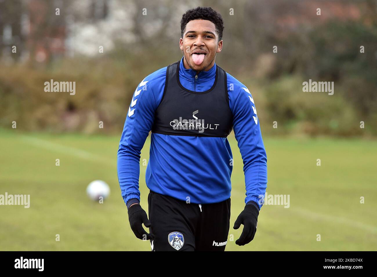 Kielen Adams di Oldham Athleticdurante la sessione di formazione di Oldham Athletic del 18th dicembre 2019 a Oldham, Inghilterra. (Foto di Eddie Garvey/MI News/NurPhoto) Foto Stock