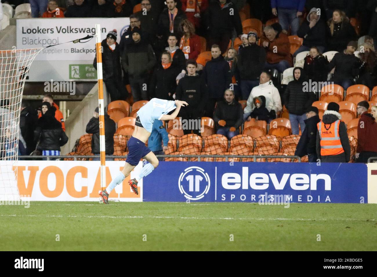 Sean McConville of Accrington Stanley celebrates after scoring his sides first goal during the Sky Bet League 1 match between Blackpool and Accrington Stanley at Bloomfield Road, Blackpool on Thursday 26th December 2019. (Photo by Tim Markland/MI News/NurPhoto) Foto Stock