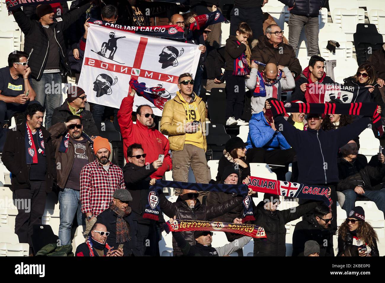 Cagliari tifosi durante la Serie A partita di calcio n.18 Juventus e Cagliari il 06 gennaio 2020 allo Stadio Allianz di Torino, Piemonte. (Foto di Matteo Bottanelli/NurPhoto) Foto Stock