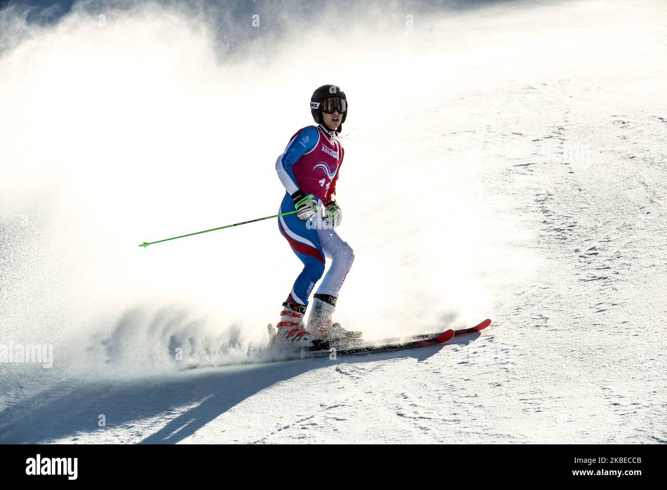 Partecipa allo Slalom Gigante della Donna durante i Giochi Olimpici invernali dei giovani di Losanna 2020 a Les Diablerets, Svizzera, il 12 gennaio 2020. (Foto di Dominika Zarzycka/NurPhoto) Foto Stock
