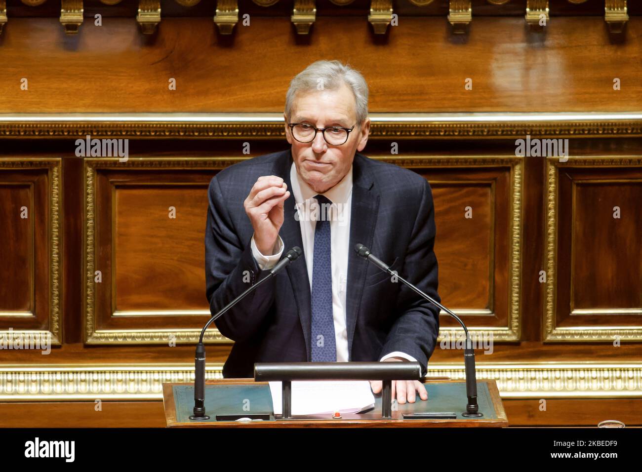 Il senatore René-Paul Savary parla durante il dibattito sulla riforma delle pensioni al Senato francese - 07 gennaio 2020, Parigi (Foto di Daniel Pier/NurPhoto) Foto Stock