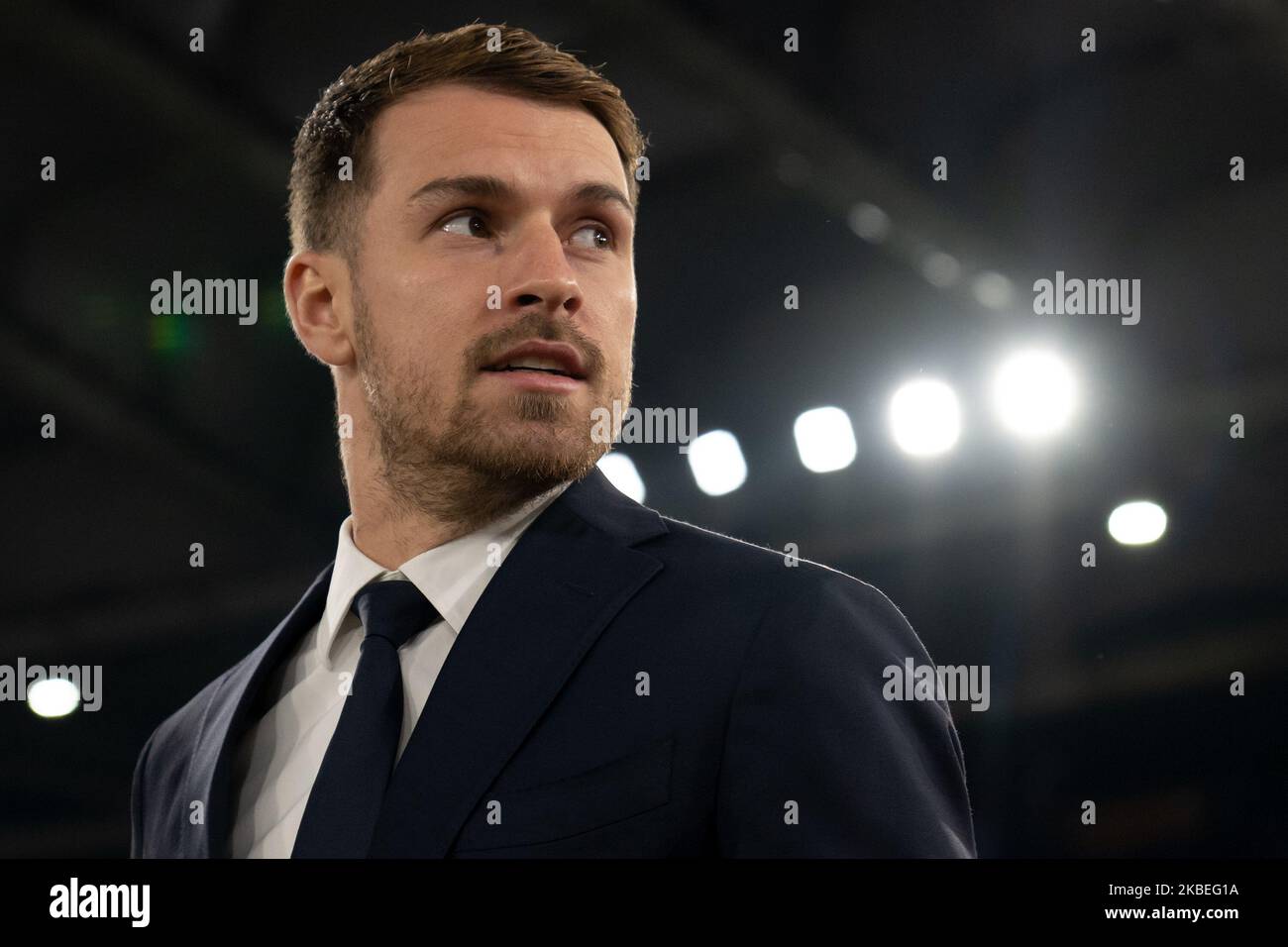 Aaron Ramsey del Juventus FC durante la Serie Italiana Una partita del 2019/2020 tra AS Roma e Juventus FC allo Stadio Olimpico il 12 gennaio 2020 a Roma. (Foto di Danilo di Giovanni/NurPhoto) Foto Stock