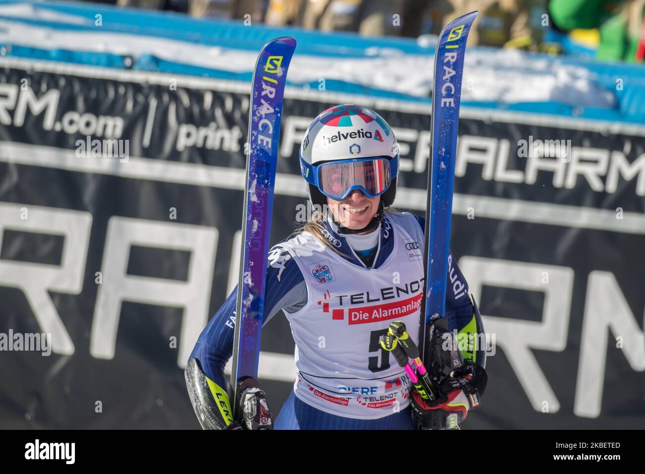 Marta Bassino (ITA) reagisce dopo la Coppa del mondo di sci alpino Audi FIS Slalom gigante femminile il 18 gennaio 2020 a Sestriere Italia. (Foto di Mauro Ujetto/NurPhoto) Foto Stock