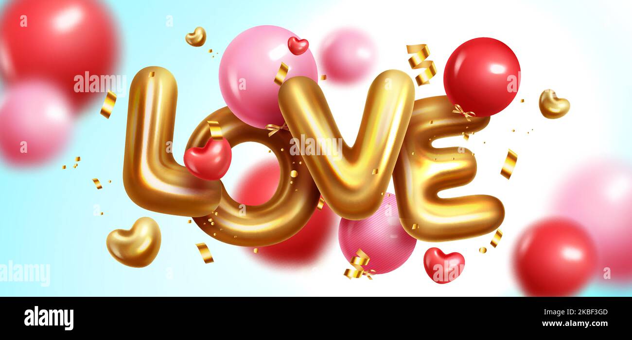 Amore 3D testo balloon disegno vettoriale. San Valentino amore palloncini elementi decorazione per la decorazione di sfondo San Valentino. Illustrazione vettoriale. Illustrazione Vettoriale