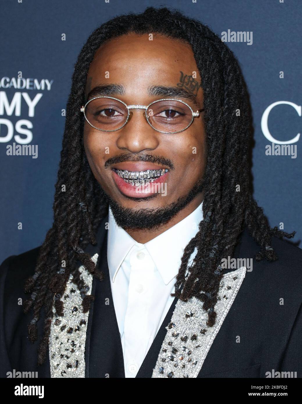 BEVERLY HILLS, LOS ANGELES, CALIFORNIA, USA - 25 GENNAIO: Quavo arriva alla Recording Academy e Clive Davis' 2020 Pre-GRAMMY Gala che si tiene presso il Beverly Hilton Hotel il 25 Gennaio 2020 a Beverly Hills, Los Angeles, California, Stati Uniti. (Foto di Xavier Collin/Image Press Agency/NurPhoto) Foto Stock