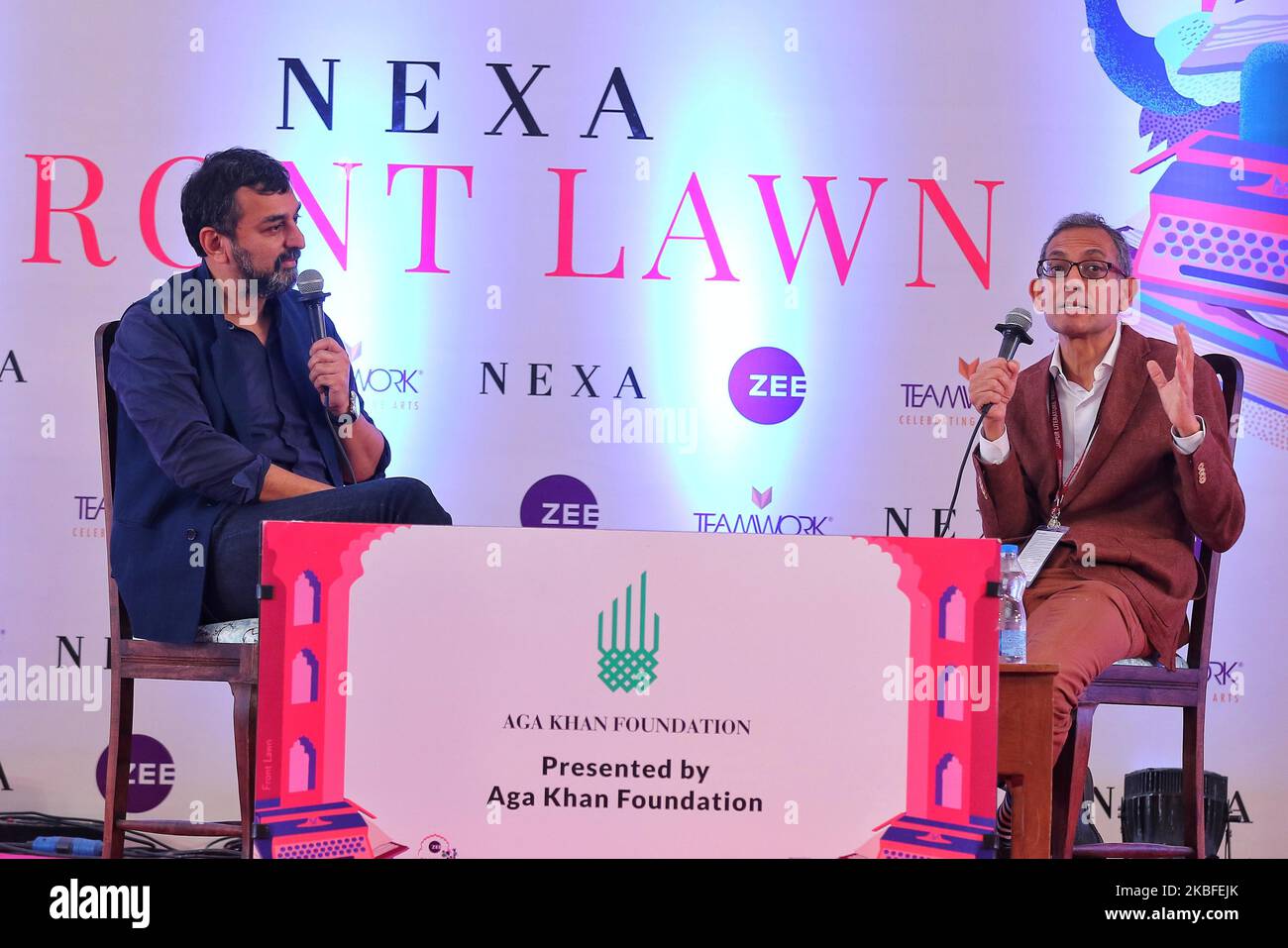 Abhijit V Banerjee, economista indiano americano e premio Nobel, parla durante il Jaipur Literature Festival al Diggi Palace di Jaipur, Rajasthan, India, gennaio 26,2020. (Foto di Vishal Bhatnagar/NurPhoto) Foto Stock