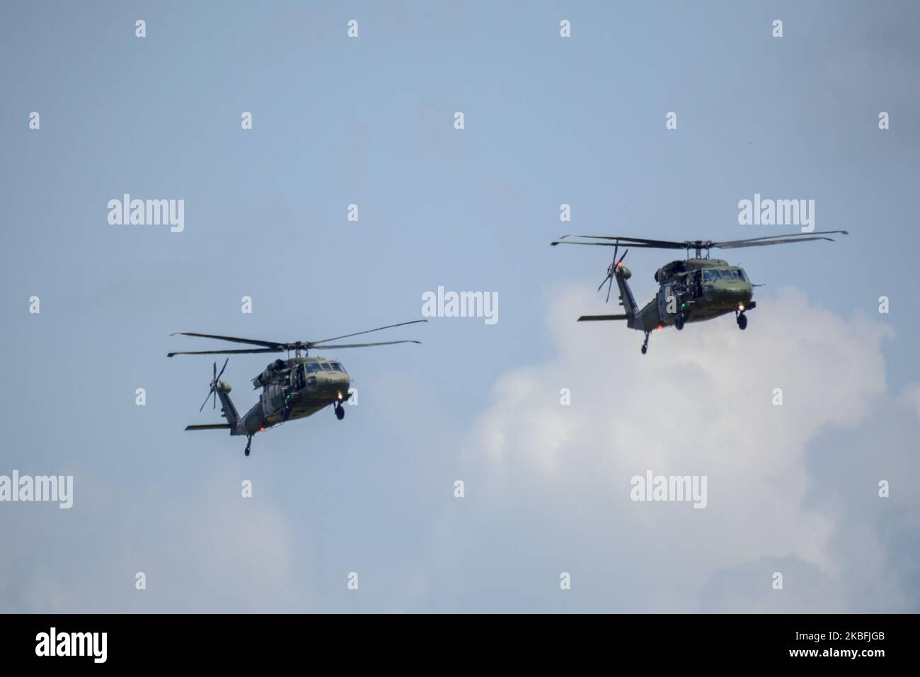 Le truppe colombiane e statunitensi tengono esercitazioni militari congiunte a Tolemaida, Colombia, il 26 gennaio 2020. Gli Stati Uniti parteciperanno con 75 paracadutisti della 82nd Airborne Division a Fort Bragg, North Carolina, e 40 membri dell'Esercito del Sud. Le forze militari colombiane esporranno le loro capacità in particolare quelle dell'aeronautica, con C295 e C130 aerei, elicotteri. Saranno presenti anche esperti del Brasile in qualità di osservatori. (Foto di Vanessa Gonzalez/NurPhoto) Foto Stock