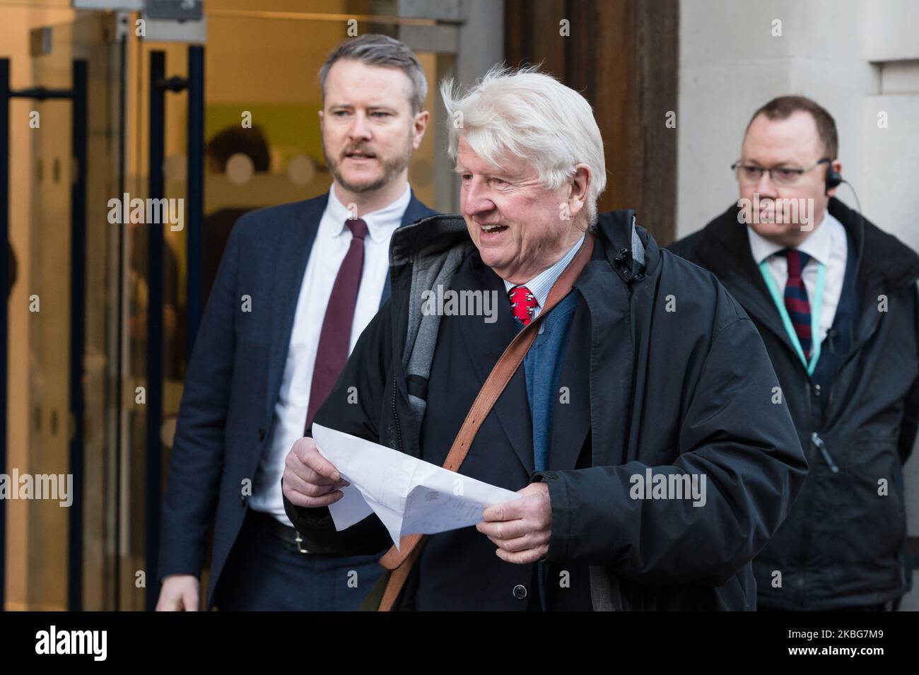 Stanley Johnson arrives at Science Museum where Britain's Prime Minister Boris Johnson launches the UK’s COP26 strategy ahead of the Glasgow Summit in November on 04 February, 2020 in London, England. Prime Minister Boris Johnson, joined by Italy's Prime Minister Giuseppe Conte, naturalist Sir David Attenborough and the outgoing governor of the Bank of England, Mark Carney, is expected to call for international efforts to reach net zero carbon emissions by 2050. (Photo by WIktor Szymanowicz/NurPhoto) Foto Stock