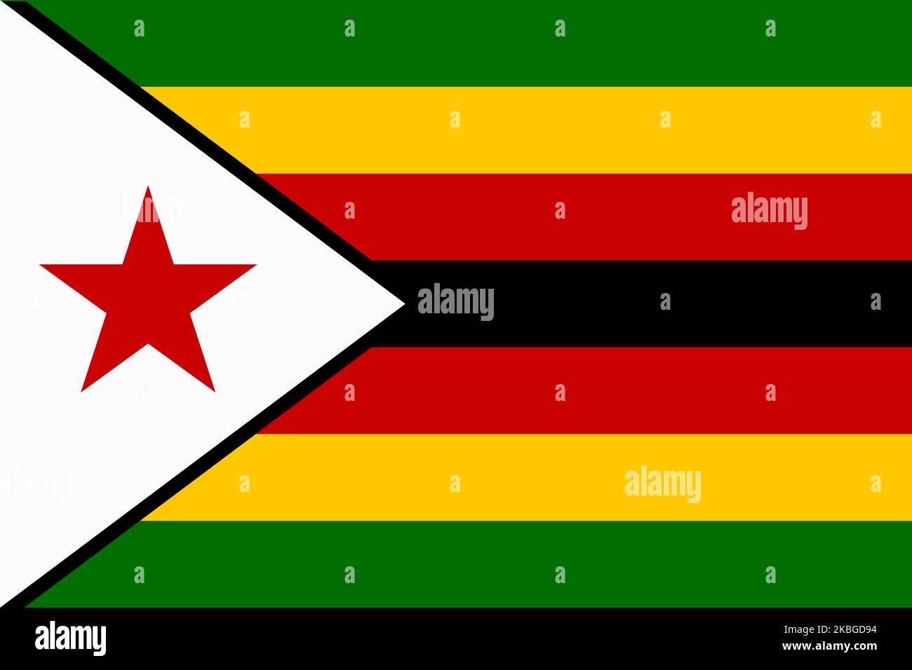 Bandiera dello Zimbabwe. Bandiera nazionale dello Zimbabwe e simbolo patriottico. Colori ufficiali. Illustrazione piatta. Foto Stock