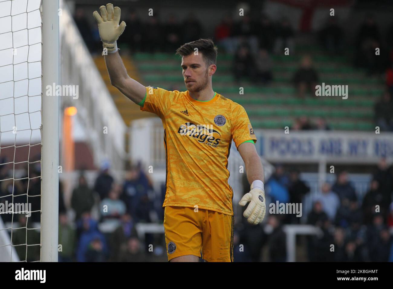 Mitch Walker di Aldershot Town durante la partita della Vanarama National League tra Hartlepool United e Aldershot Town a Victoria Park, Hartlepool, sabato 8th febbraio 2020. (Foto di Mark Fletcher/MI News/NurPhoto) Foto Stock