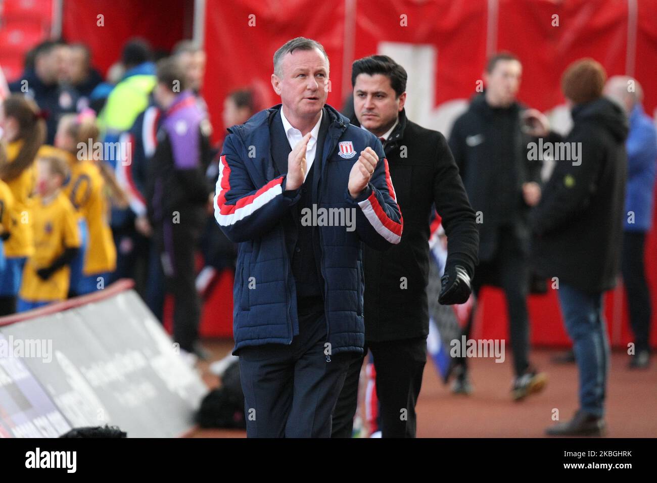 Michael o'Neill, direttore della città di Stoke, durante la partita di Sky Bet Championship tra Stoke City e Charlton Athletic al Britannia Stadium di Stoke-on-Trent sabato 8th febbraio 2020. (Foto di Simon Newbury/MI News/NurPhoto) Foto Stock