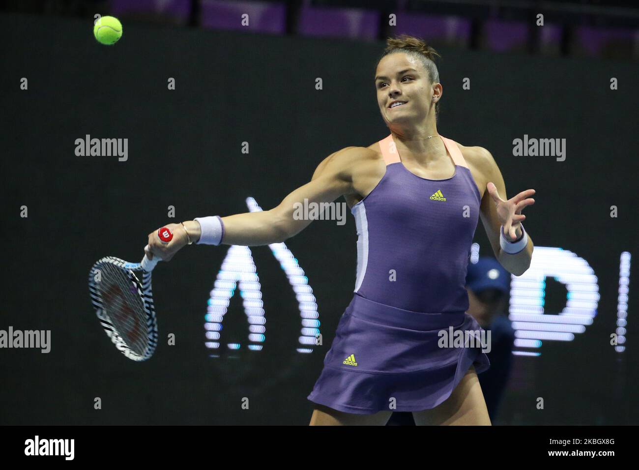 Maria Sakkari (Grecia) durante una partita contro Alize Korne (Francia) per il torneo Ladies Trophy 2020 a San Pietroburgo, Russia. 13 febbraio 2020 (Foto di Valya Egorshin/NurPhoto) Foto Stock