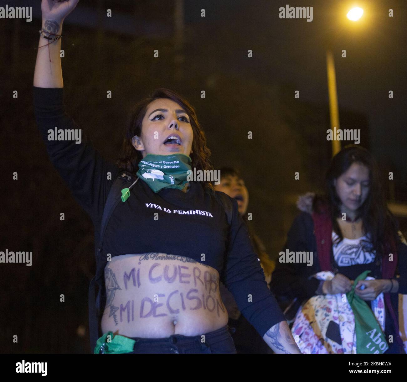 Una donna che protestava contro gli assassini, gli stupri e le violenze in Colombia il 14 febbraio 2020 a Bogotà, Colomba. (Foto di Daniel Garzon Herazo/NurPhoto) Foto Stock